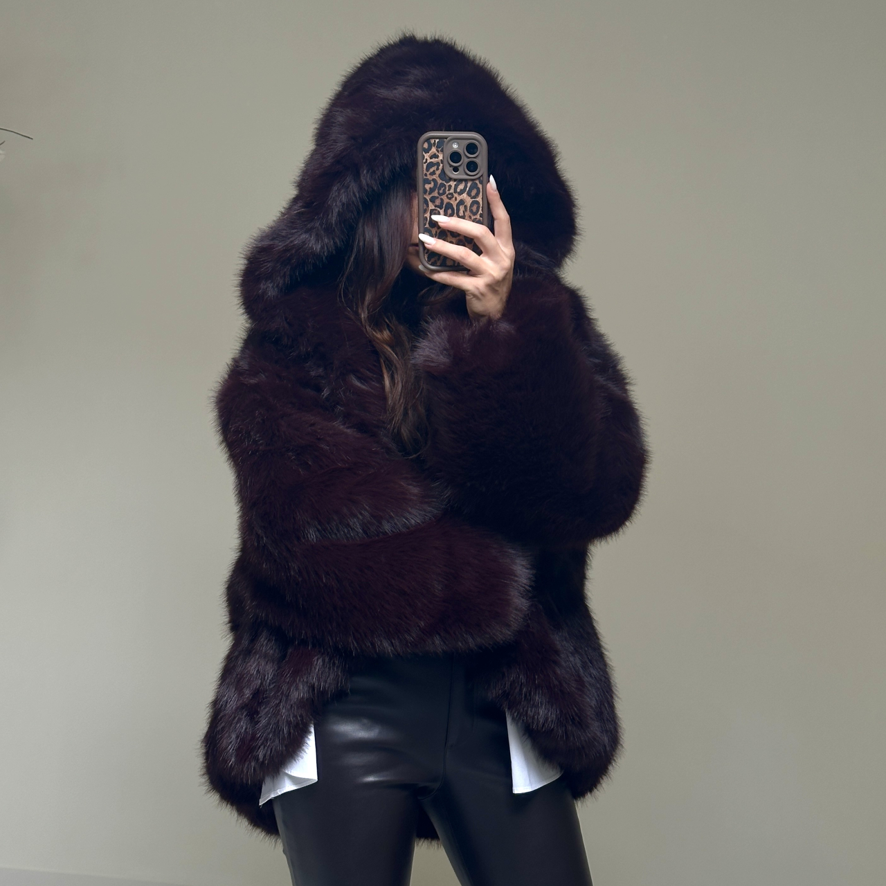 Haină de blană cu gluga Brown [4]
