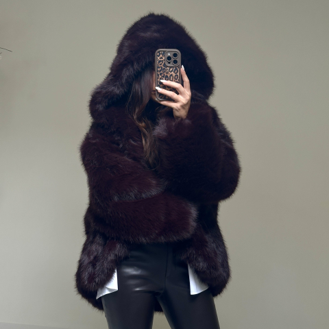 Haină de blană cu gluga Brown [3]