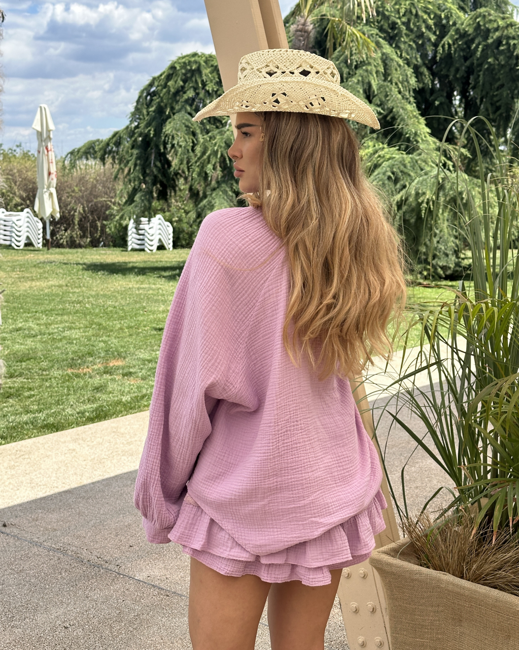 Camasa si Fusta tip pantalon din muselina de bumbac 100% Lila [3]