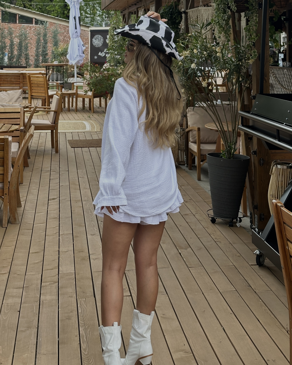 Camasa si Fusta tip pantalon din muselina de bumbac 100% Alb [3]