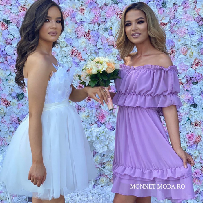 Rochie Voal Lila cu Papion si Bratara - Marime Universala [2]