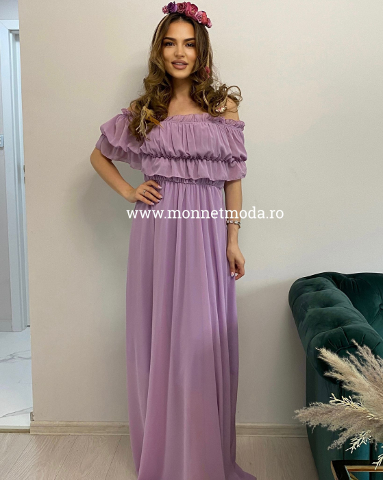 Rochie Voal Lunga Lila cu Papion si Bratara - Marime Universala [3]