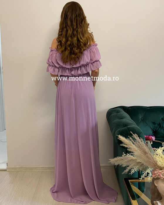 Rochie Voal Lunga Lila cu Papion si Bratara - Marime Universala [2]