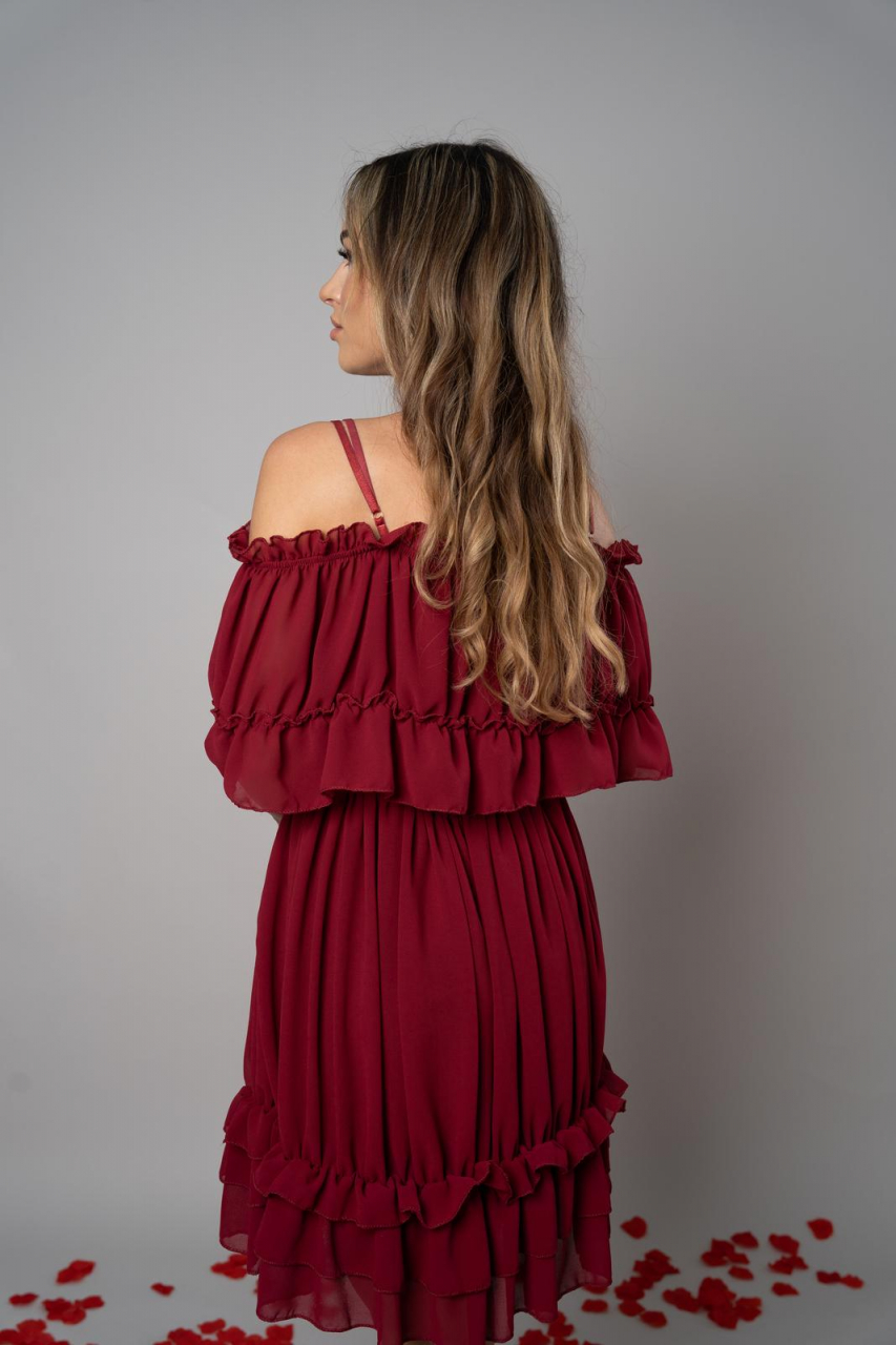 Rochie Voal Bordo cu Papion si Bratara - Marime Universala [4]