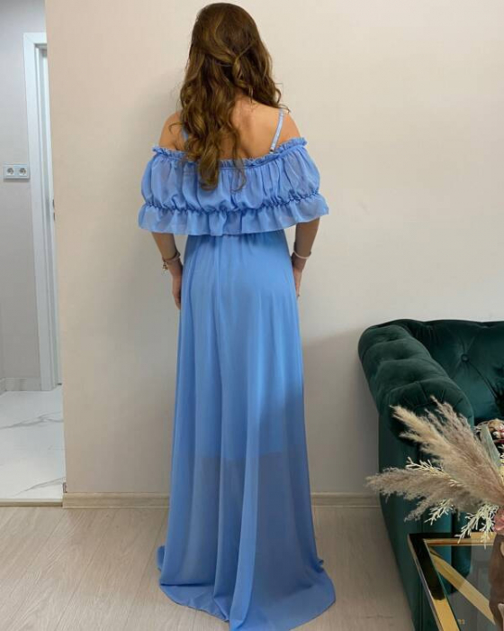 Rochie Voal Lunga Bleu cu Papion si Bratara - Marime Universala [3]