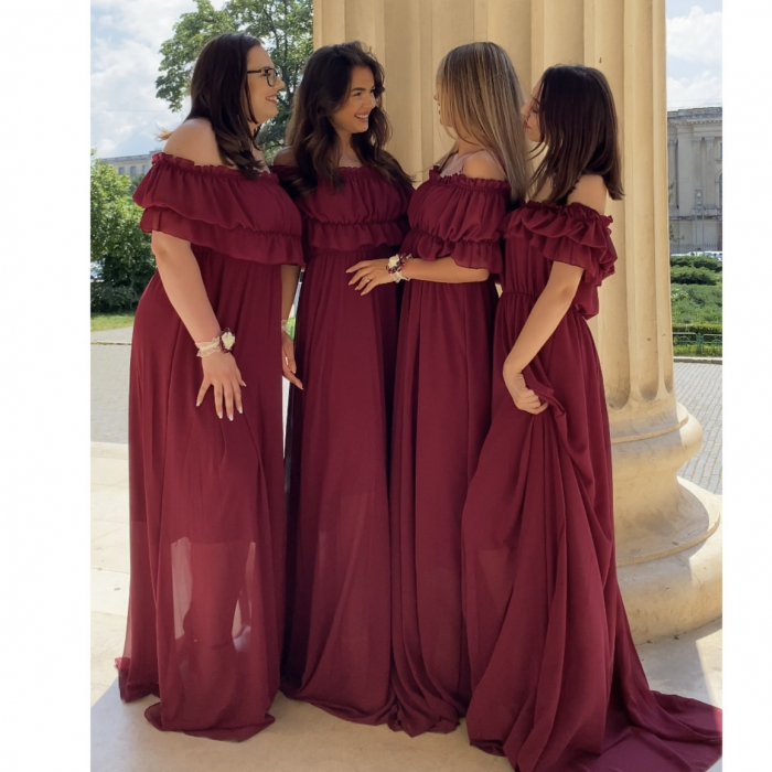 Rochie Voal Lunga Bordo cu Papion si Bratara - Marime Universala [2]