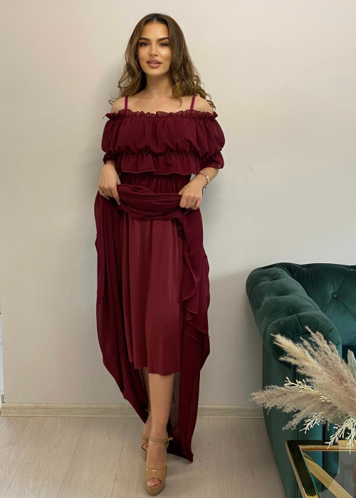 Rochie Voal Lunga Bordo - Marime Universala [2]