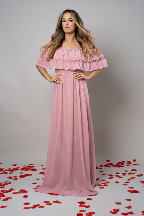 Rochie Voal Lunga Roz Pudra - Marime Universala [3]