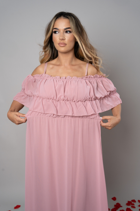 Rochie Voal Lunga Roz Pudra - Marime Universala [4]
