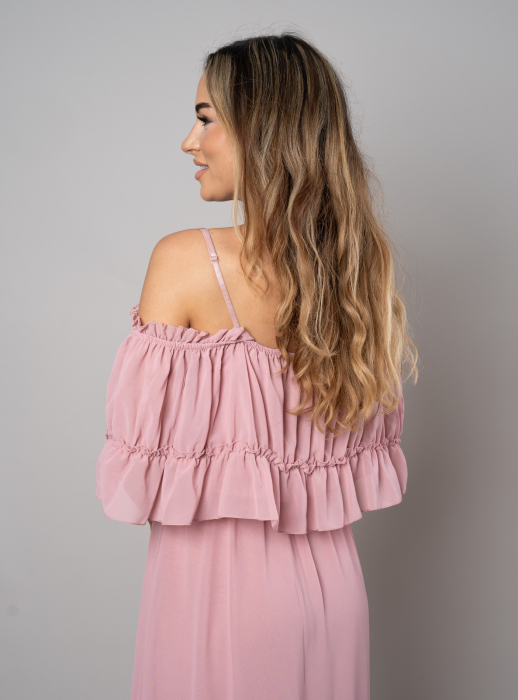 Rochie Voal Lunga Roz Pudra - Marime Universala [2]