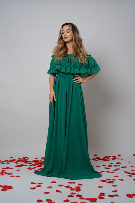 Rochie Voal Lunga Verde Smarald - Marime Universala [4]