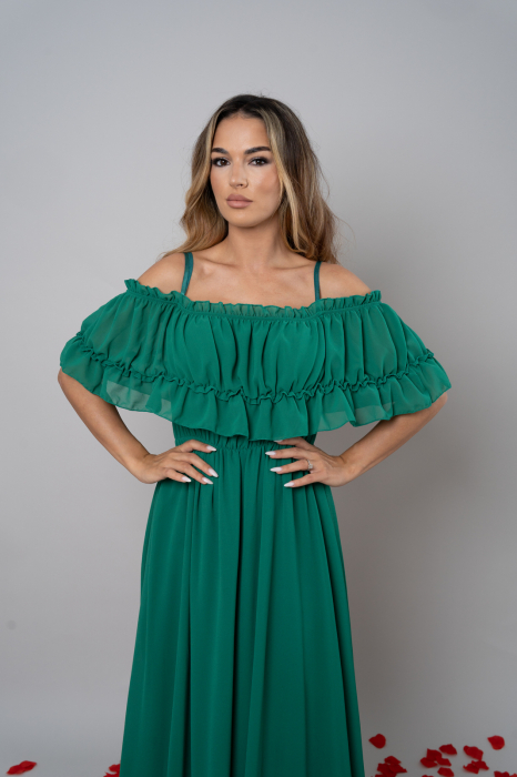 Rochie Voal Lunga Verde Smarald - Marime Universala [5]