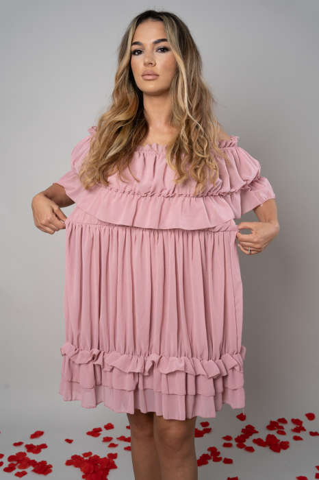 Rochie Voal Roz Pudra - Marime Universala [2]