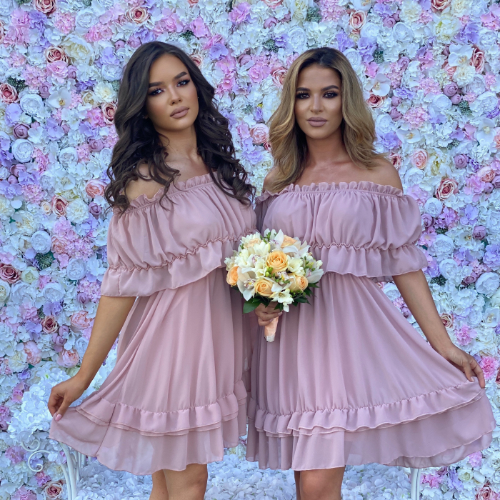 Rochie Voal Roz Pudra - Marime Universala [5]