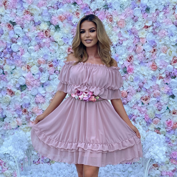 Rochie Voal Roz Pudra cu Papion si Bratara - Marime Universala [5]