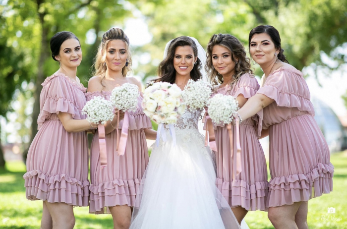 Rochie Voal Roz Pudra cu Papion si Bratara - Marime Universala [3]