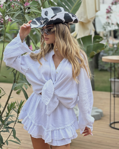 Rochii Casual | Boho Chic - Camasa si Fusta tip pantalon din muselina de bumbac 100% Alb