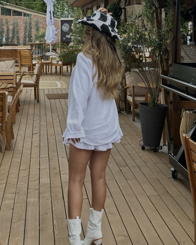 Camasa si Fusta tip pantalon din muselina de bumbac 100% Alb [2]