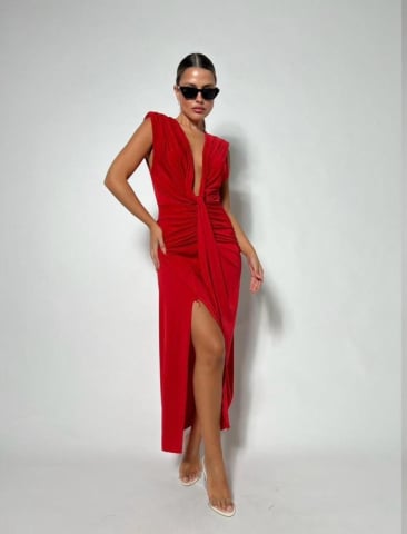 Rochii Domnisoare de Onoare Lungi - Rochie Satinata elastica Rosu