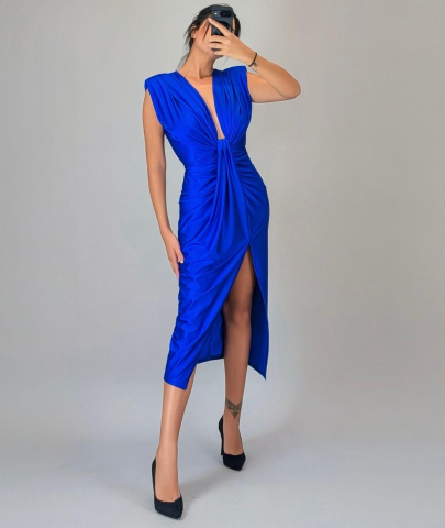 Rochii Domnisoare de Onoare Lungi - Rochie Satinata elastica Albastru