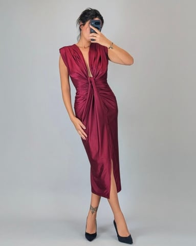 Rochii Domnisoare de Onoare Lungi - Rochie Satinata elastica Bordo