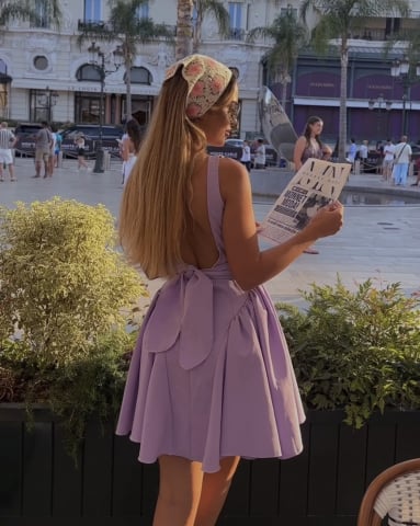 Rochii Casual | Boho Chic - Rochie Scurta cu funda si spate descoperit - Lila