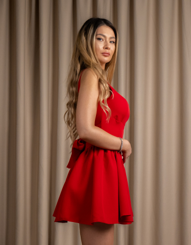 Rochie Scurta cu funda si spate descoperit - Rosu [3]