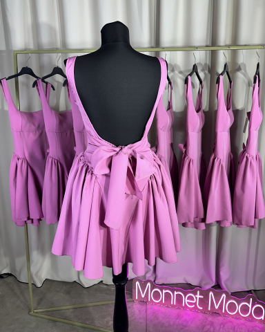 Rochii Casual | Boho Chic - Rochie Scurta cu funda si spate descoperit - Roz