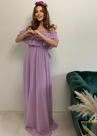 Rochii Domnisoare de Onoare Lungi - Rochie Voal Lunga Lila - Marime Universala