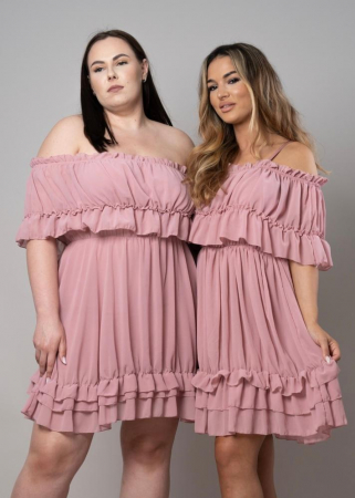 Rochii Domnisoare de Onoare Scurte - Rochie Voal Roz Pudra - Marime Universala