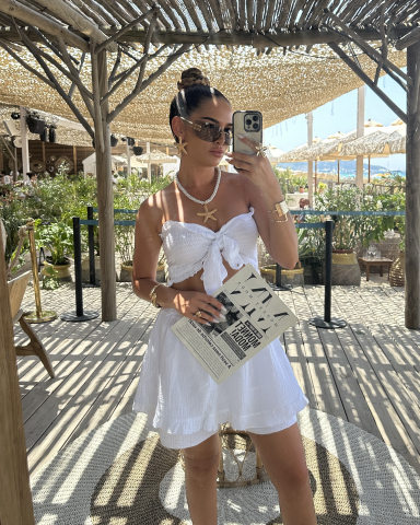 Set Bustiera si Fusta tip pantalon din muselina de bumbac 100% Alb [1]