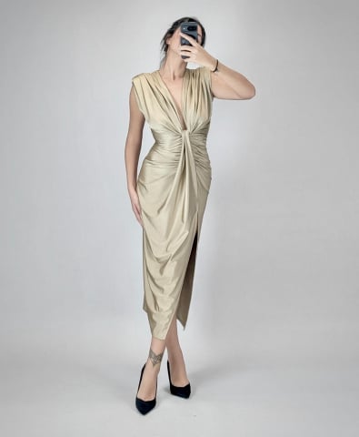 Rochii Domnisoare de Onoare Lungi - Rochie Satinata elastica Crem