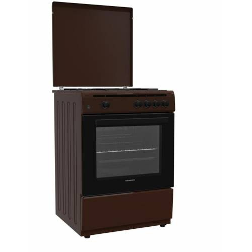 Aragaz Heinner HFSC-V60BRW, 4 arzatoare, Gaz, Aprindere electrica, Dispozitiv de siguranta plita si cuptor, Duze GPL incluse, 60 cm, Maro [1]