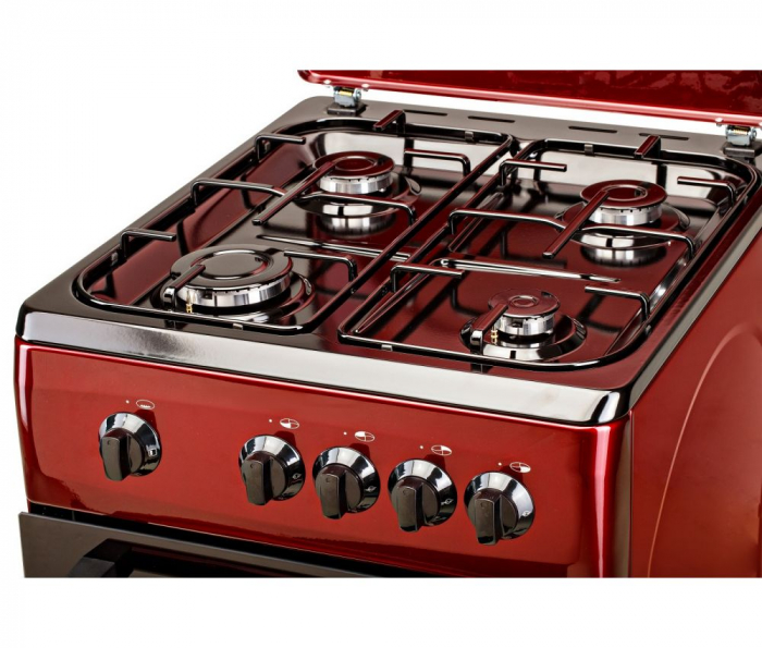Aragaz LDK 5060 Bordo RMV, Gaz, 4 arzatoare, Capac metalic, Siguranta, 50 x 60 cm, Rosu inchis [2]