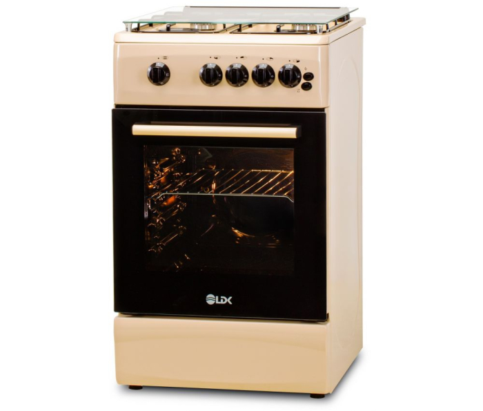 Aragaz LDK 5060 GRAI Crem RMV, Gaz, 4 Arzatoare, Siguranta, Grill, Rotisor, Aprindere, Iluminare, Capac sticla, Crem [1]