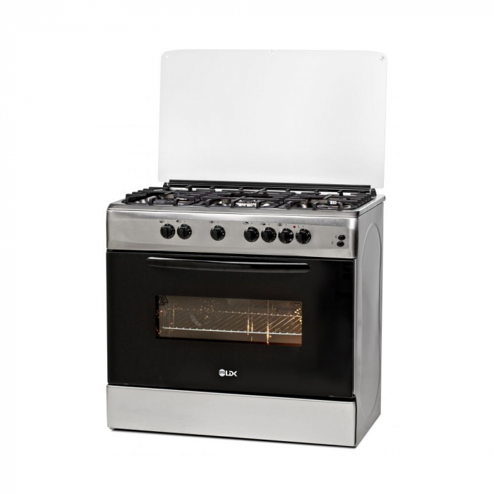 Aragaz LDK 6090 Ecai IX Fonta NG, 5 arzatoare, convectie duala, cuptor electric, aprindere electrica, gratar fonta, inox [2]