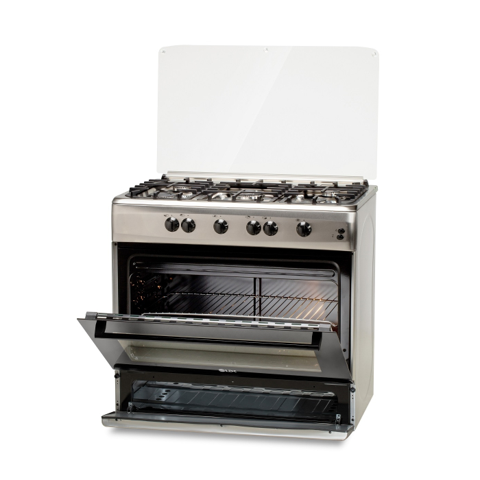 Aragaz LDK 6090 GRAI IX RMV, Gratare plita din fonta, 5 arzatoare, Aprindere electrica, Grill, Rotisor, 90 cm, Inox [1]