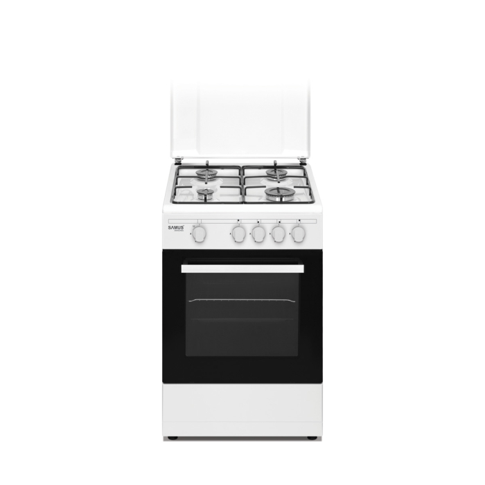 Aragaz Samus SM 450 ABS,4 arzatoare,Cuptor pe gaz,capacitate cuptor 49 l,Siguranta plita + cuptor,50 cm x 50 cm,Alb [1]