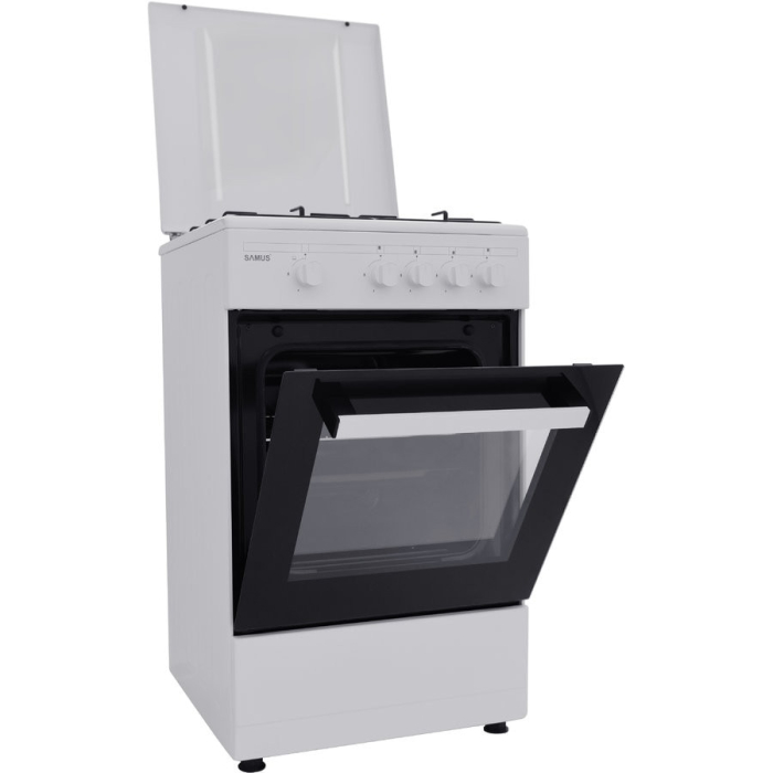 Aragaz Samus SM 450 ANS,4 arzatoare,Cuptor pe gaz,capacitate cuptor 49 l,Siguranta plita + cuptor,50 cm x 50 cm,Alb [3]