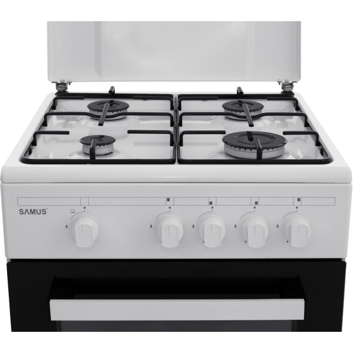 Aragaz Samus SM 450 ANS,4 arzatoare,Cuptor pe gaz,capacitate cuptor 49 l,Siguranta plita + cuptor,50 cm x 50 cm,Alb [1]