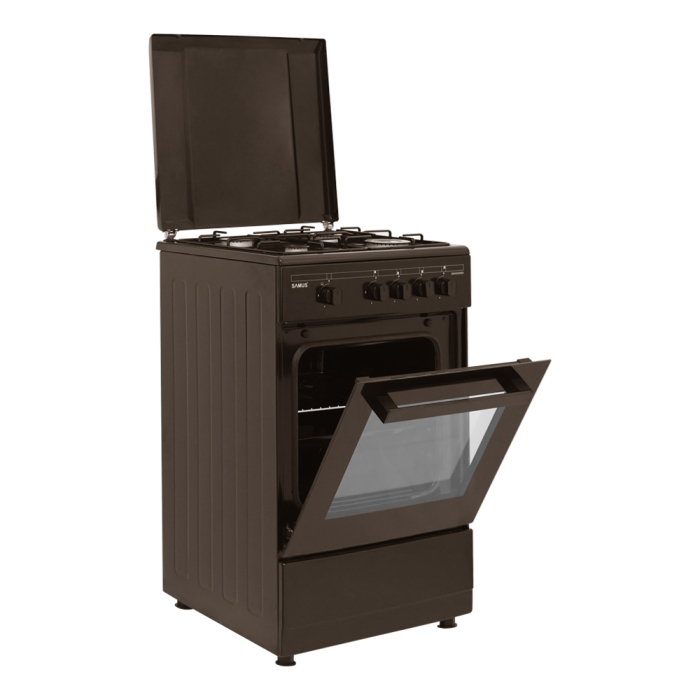 Aragaz Samus SM 450 MBS,4 arzatoare,Cuptor pe gaz,capacitate cuptor 49 l,Siguranta plita + cuptor,50 cm x 50 cm,Maro [2]
