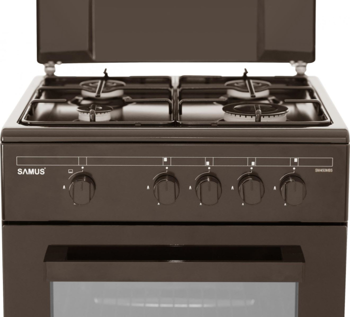 Aragaz Samus SM 450 MBS,4 arzatoare,Cuptor pe gaz,capacitate cuptor 49 l,Siguranta plita + cuptor,50 cm x 50 cm,Maro [3]