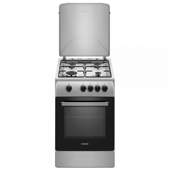 Aragaz Samus SM561BXS,4 arzatoare pe gaz,Cuptor pe gaz,Capacitate cuptor 49 l,Siguranta plita + cuptor,Inox [1]