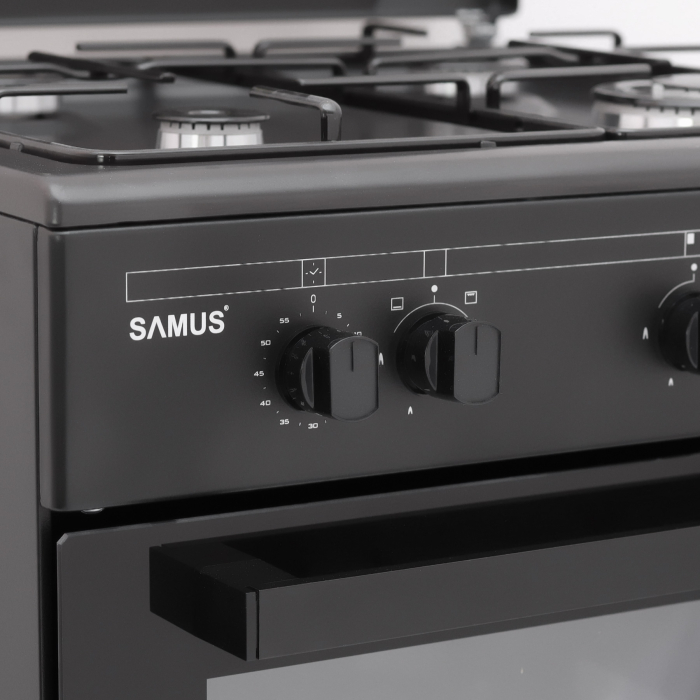 Aragaz Samus SM667APGS Antracit,4 arzatoare pe gaz,1 arzator WOK,Cuptor pe gaz,Capacitate cuptor 56 L,Aprindere electrica plita si cuptor,Timer mecanic,Antracit [2]