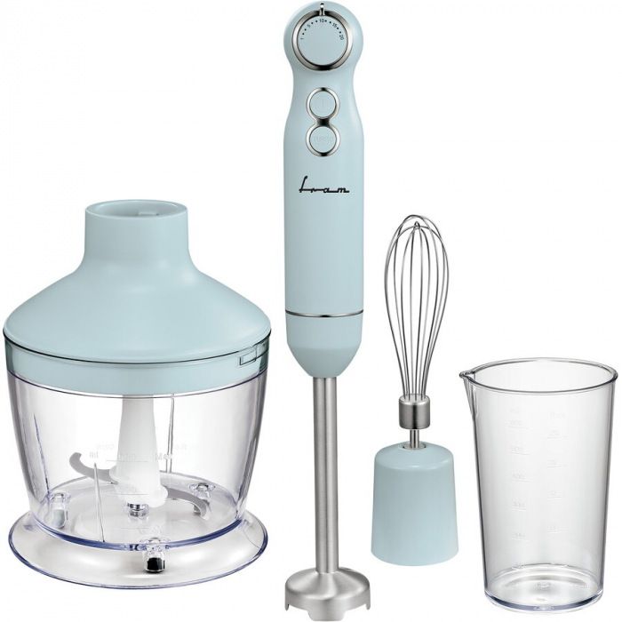 Blender Fram FHBL-RAC1200BL, 1200W, viteza variabila, functie Turbo, accesorii: tocator, tel, cana de mixat, picior blender din inox, motor DC, capacitate tocator: 500 ml, capacitate cana de mixare: 6 [1]
