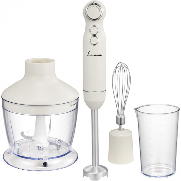 Blender Fram FHBL-RAC1200CR, 1200W, viteza variabila, functie Turbo, accesorii: tocator, tel, cana de mixat, picior blender din inox, motor DC, capacitate tocator: 500 ml, capacitate cana de mixare: 6 [1]