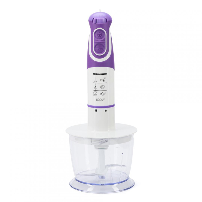 Blender Heinner Charm HB-600UV, 600W,vertical,de mana , 5 viteze, functie Turbo, tel, tocator, Alb/Mov [2]