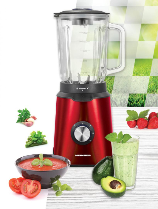 Blender Heinner Vitality 1000 HBL-1000RED, 1000W, de masa, bol sticla 1.5L, 3 viteze+Pulse, 6 lame detasabile din inox, inox, rosu [3]