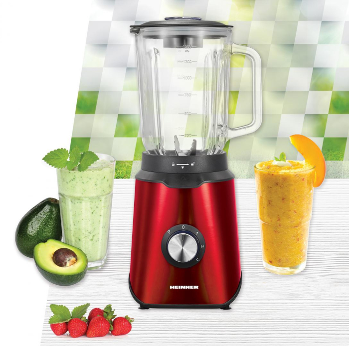 Blender Heinner Vitality 1000 HBL-1000RED, 1000W, de masa, bol sticla 1.5L, 3 viteze+Pulse, 6 lame detasabile din inox, inox, rosu [2]