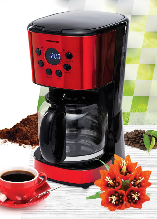 Cafetiera Heinner HCM-1500RDIX, digitala,900 W, 1.5 L, Timer, Display Led, fara BPA, Rosu/Negru [5]